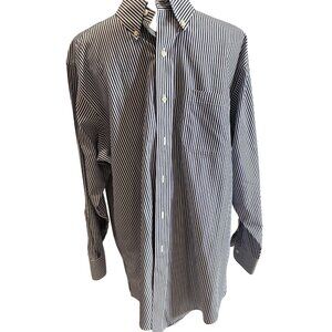 Brooks Brothers Mens Slim Fit Blue & White Striped Non-Iron Cotton Shirt 16.5/32